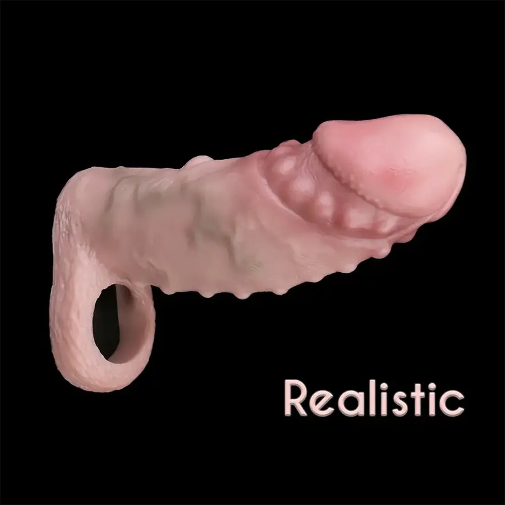 Flesh silicone ribbed penis sleeve, photo 11
