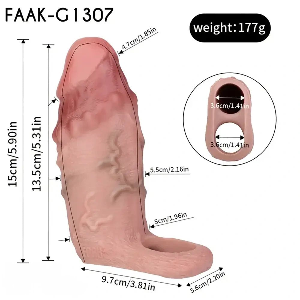 Flesh silicone ribbed penis sleeve, photo 16