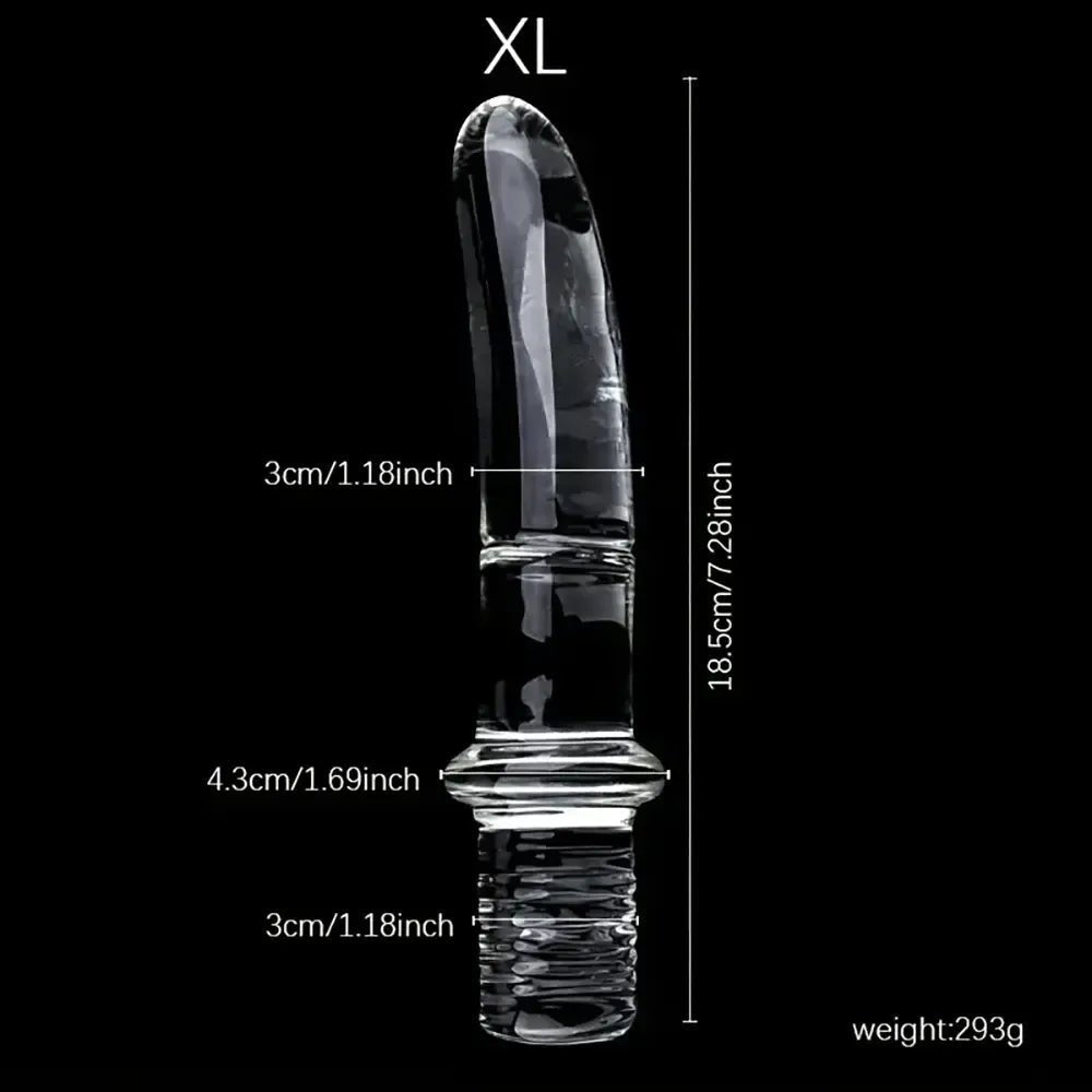 Clear ribbed glass dildo with ring handle, photo 7