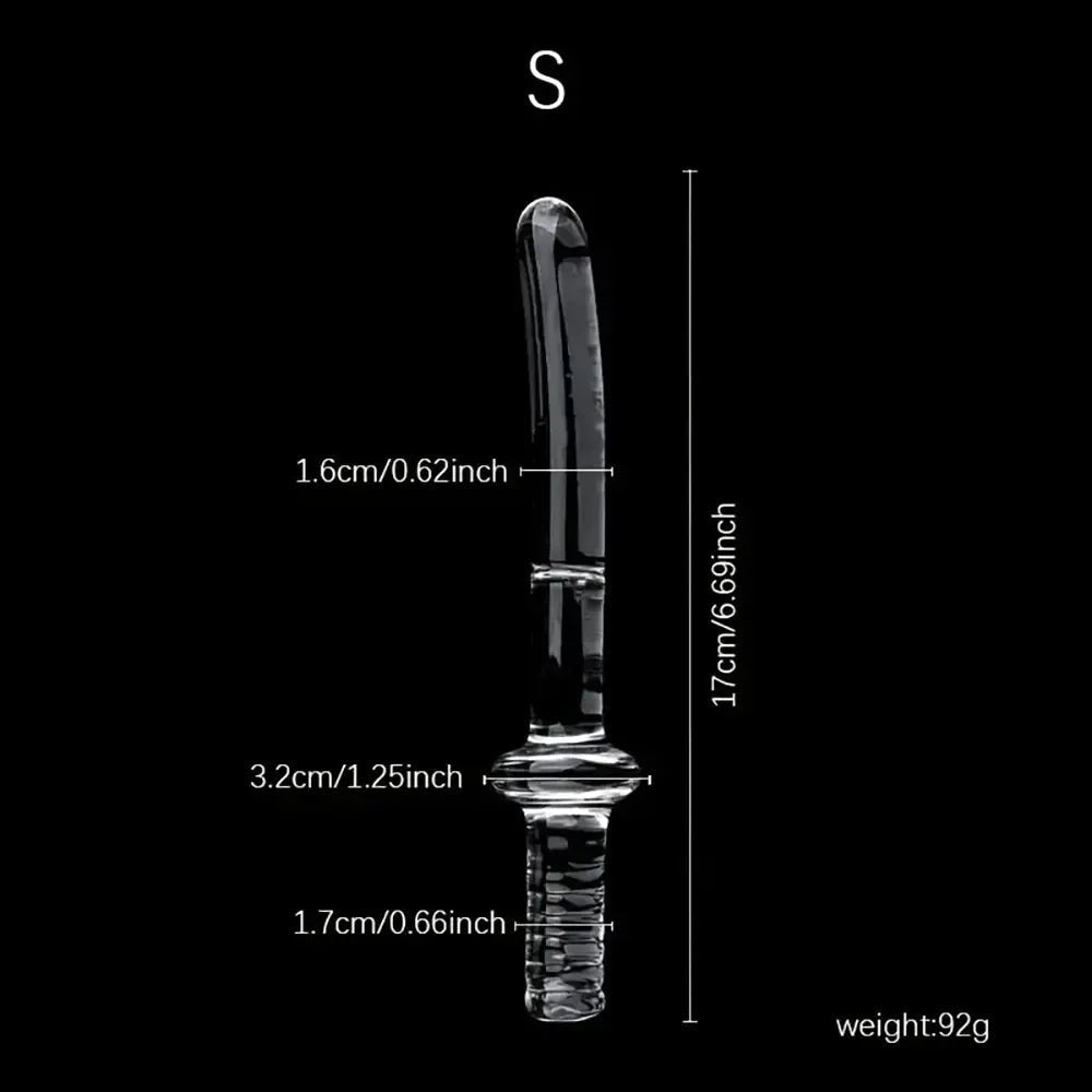 Clear ribbed glass dildo with ring handle, photo 8