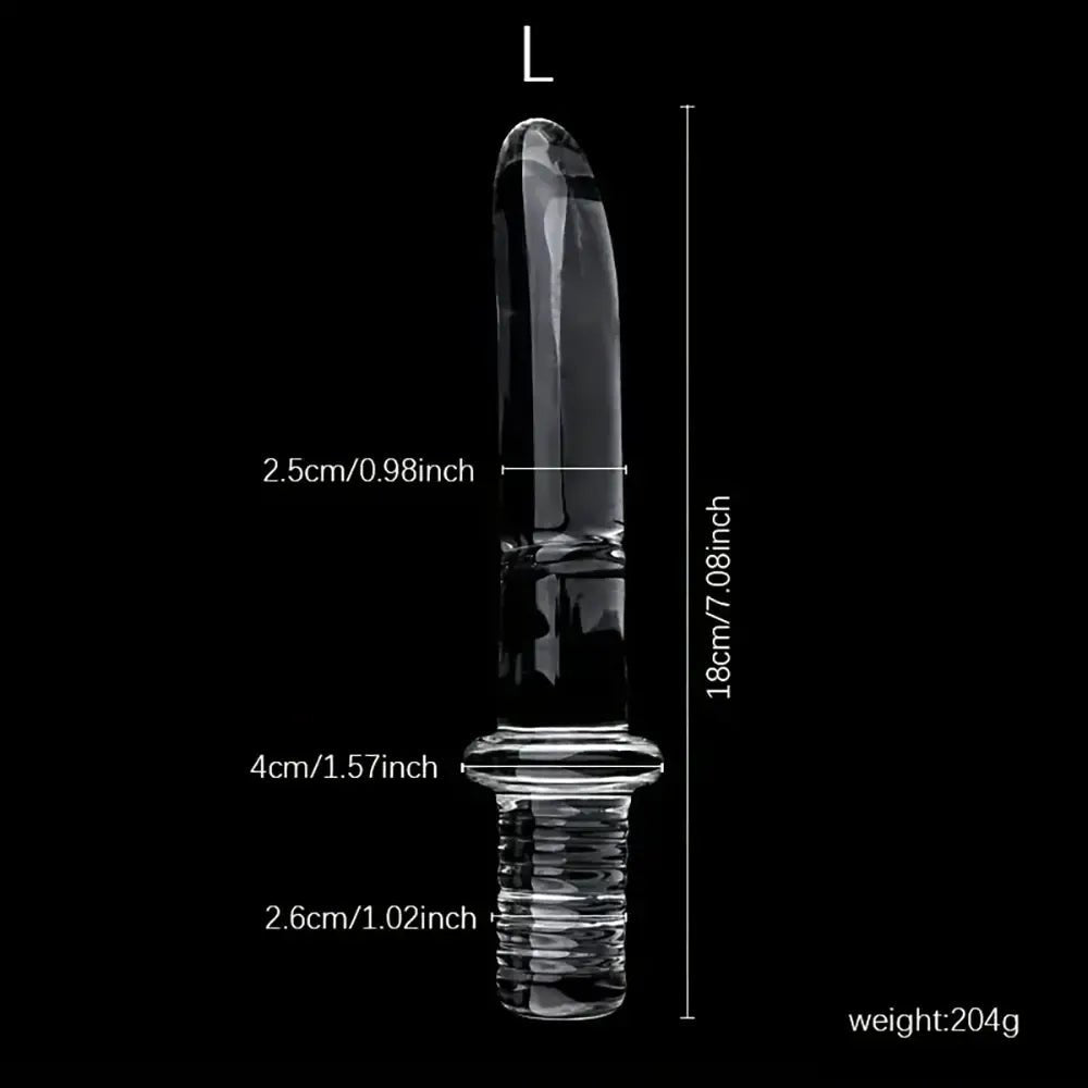 Clear ribbed glass dildo with ring handle, photo 9