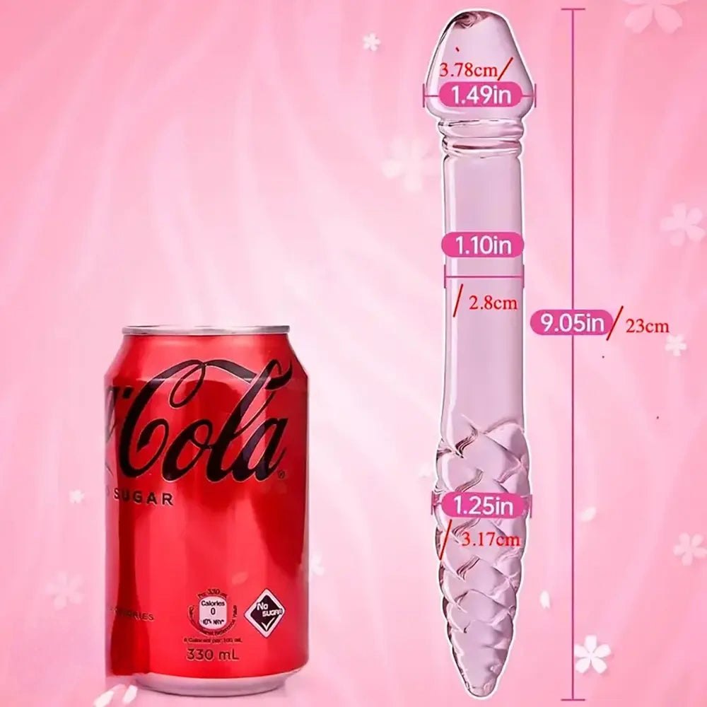 Clear ribbed glass double-ended dildo
