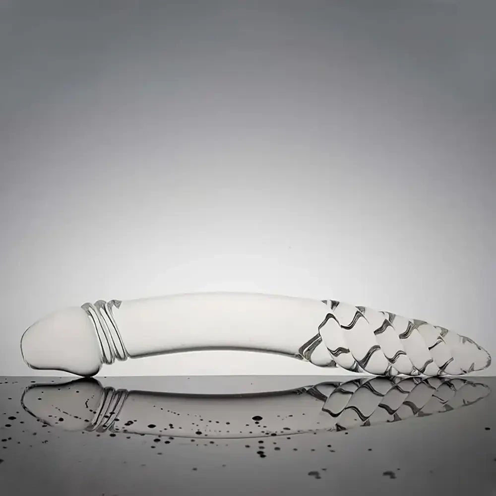 Ribbed glass double-ended dildo, photo 3