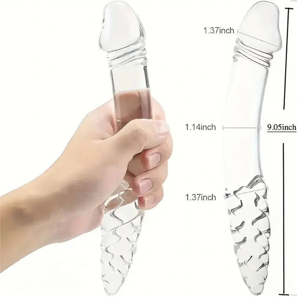 Ribbed glass double-ended dildo, photo 8