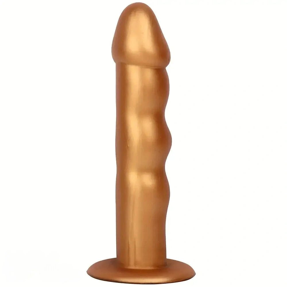 Gold ribbed silicone anal dildo, photo 1