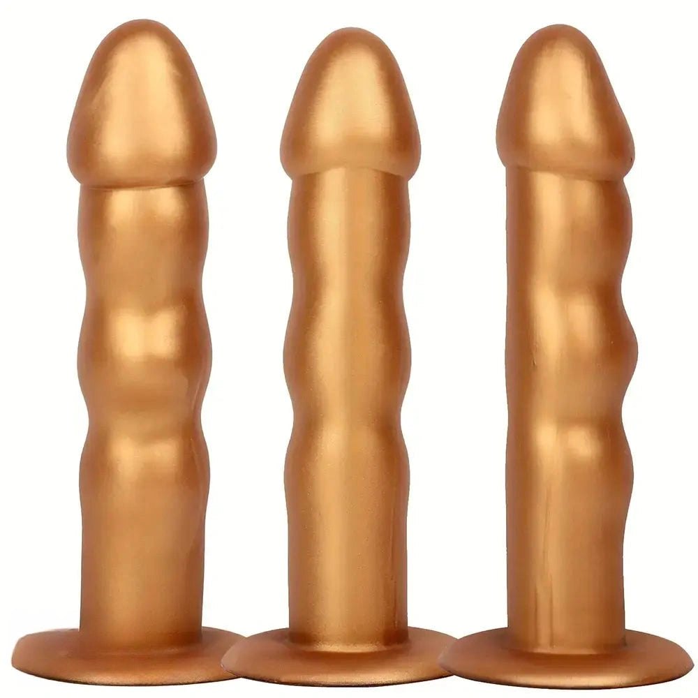 Gold ribbed silicone anal dildo, photo 2