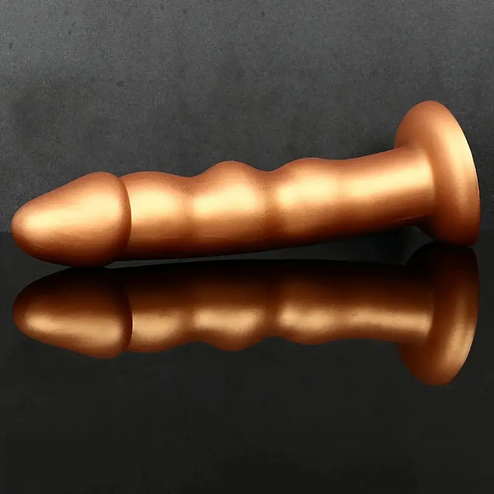 Gold ribbed silicone anal dildo, photo 3