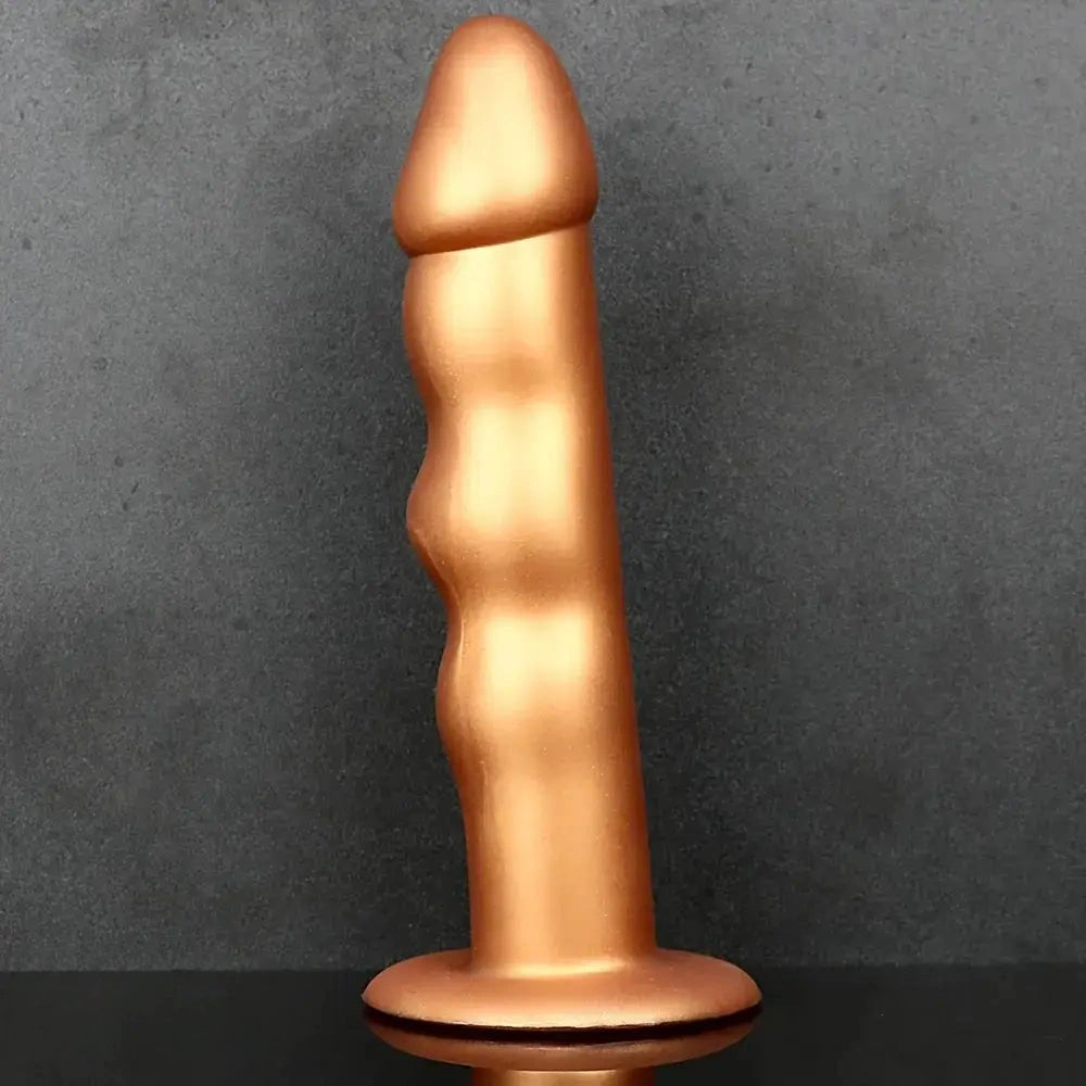 Gold ribbed silicone anal dildo, photo 4
