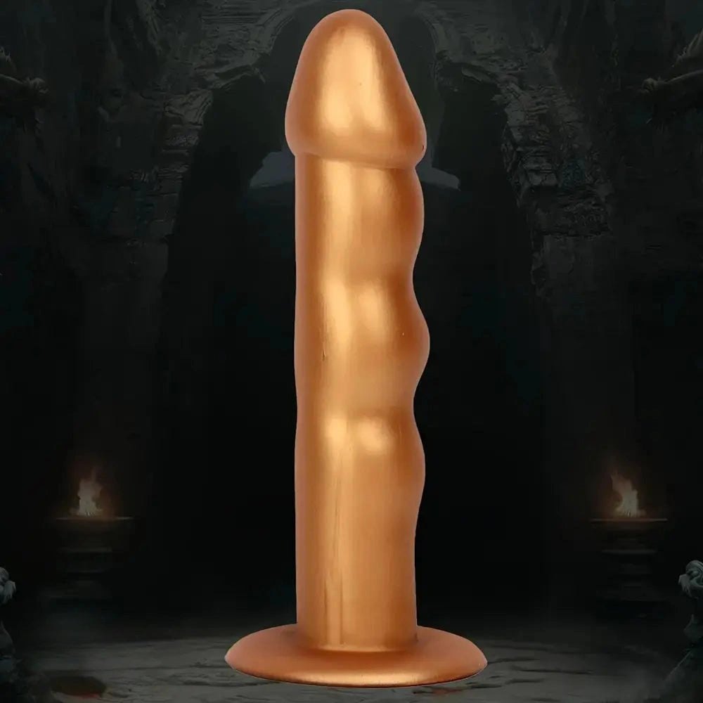 Gold ribbed silicone anal dildo, photo 5