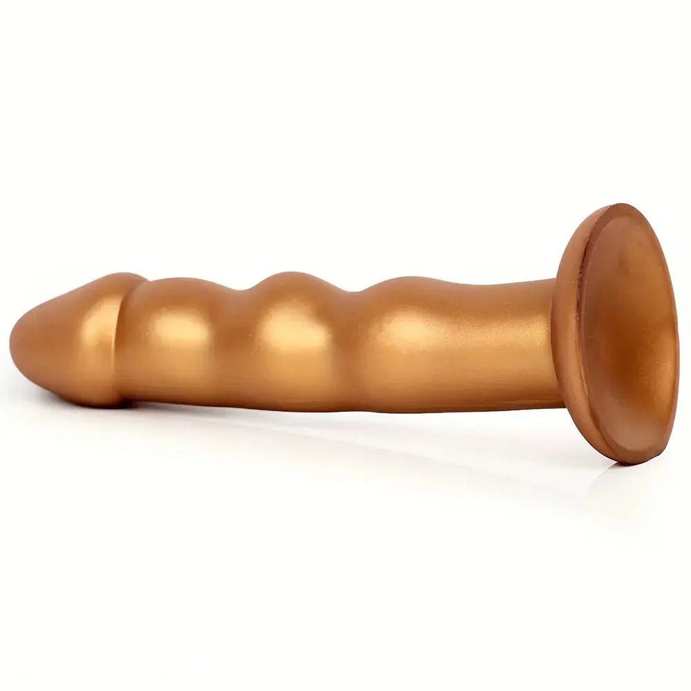 Gold ribbed silicone anal dildo, photo 6