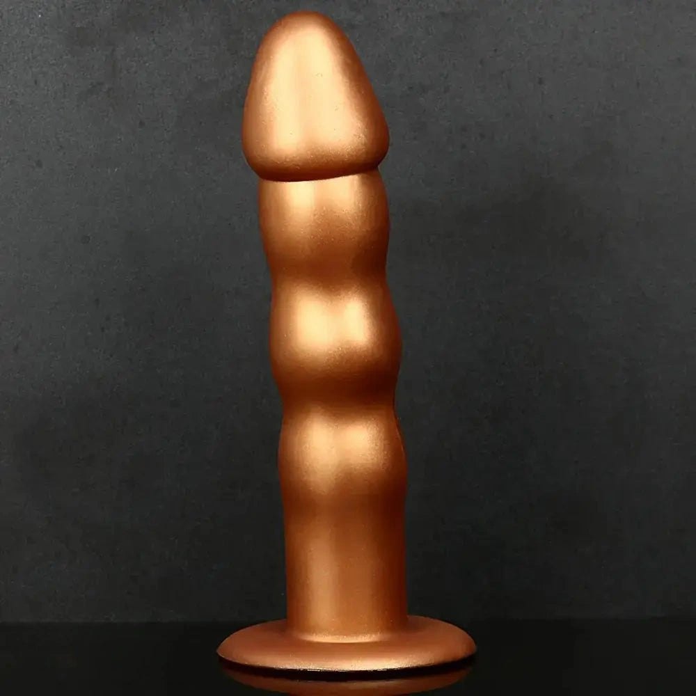 Gold ribbed silicone anal dildo, photo 7