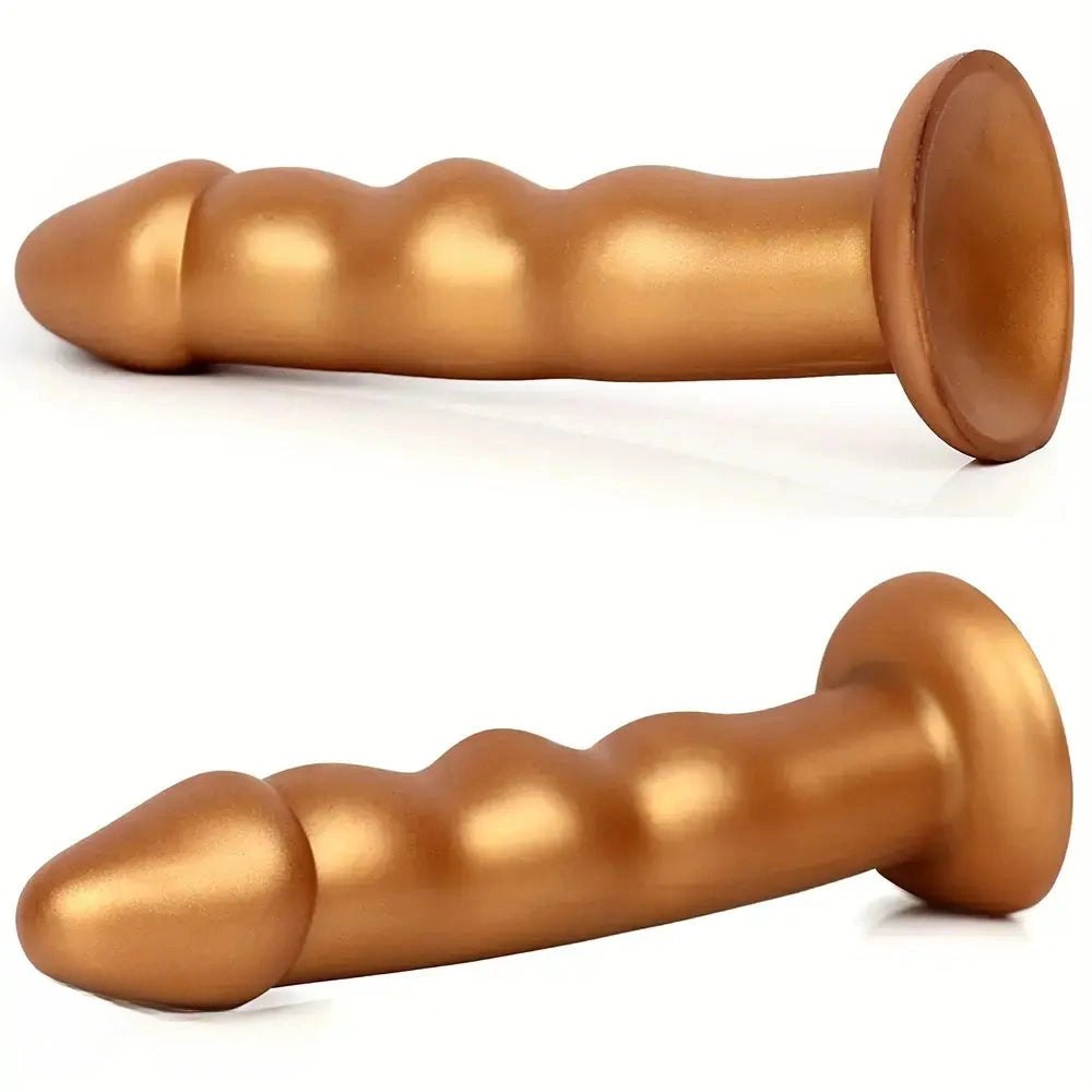 Gold ribbed silicone anal dildo, photo 8