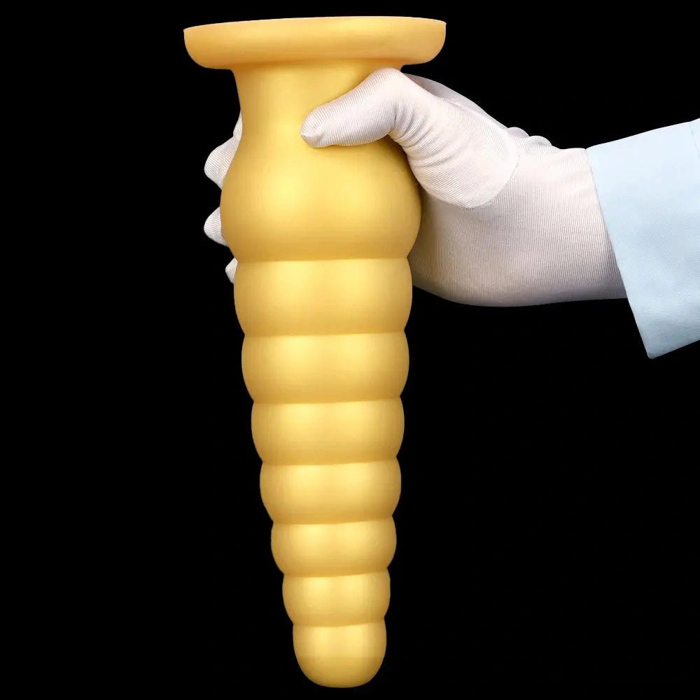 Gold ribbed beaded silicone anal plug, photo 10