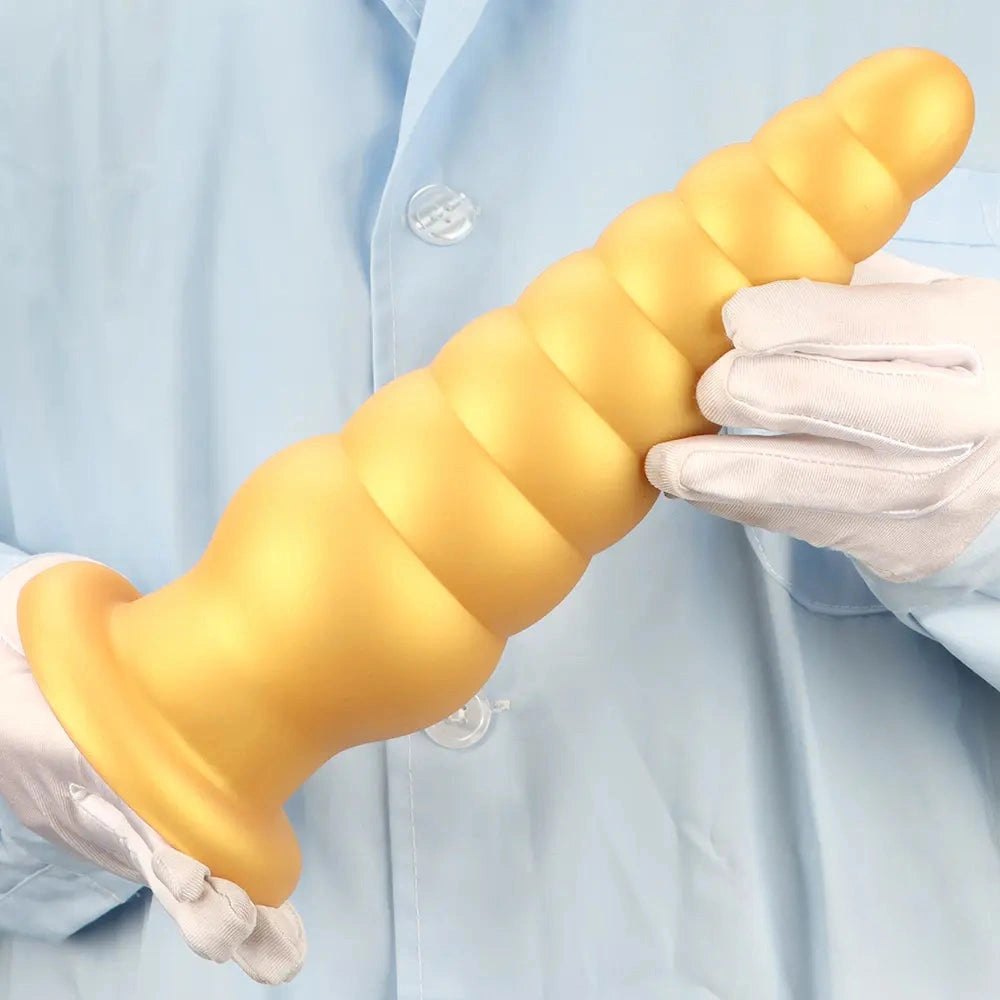 Gold ribbed beaded silicone anal plug, photo 13