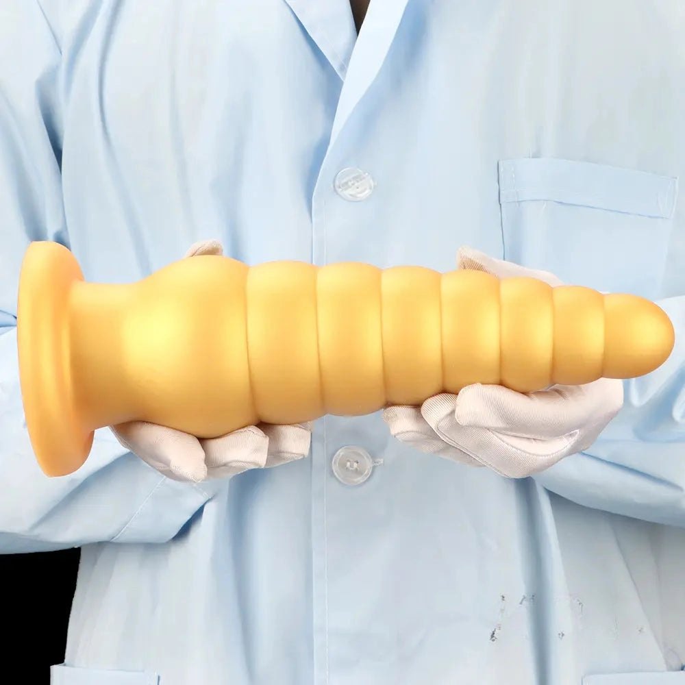 Gold ribbed beaded silicone anal plug, photo 14