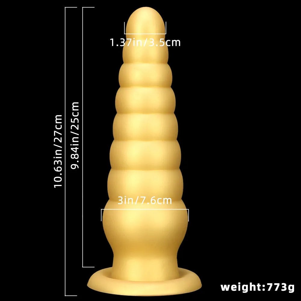 Gold ribbed beaded silicone anal plug, photo 15