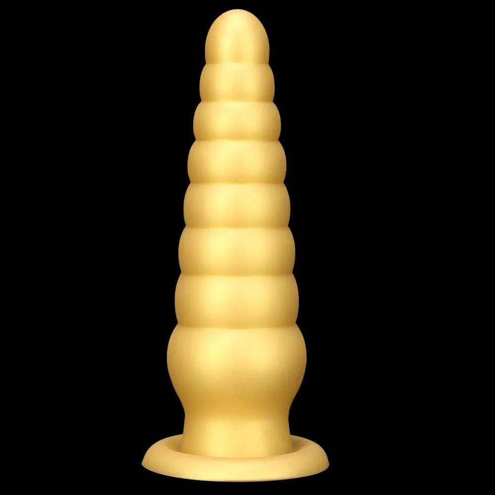 Gold ribbed beaded silicone anal plug, photo 2