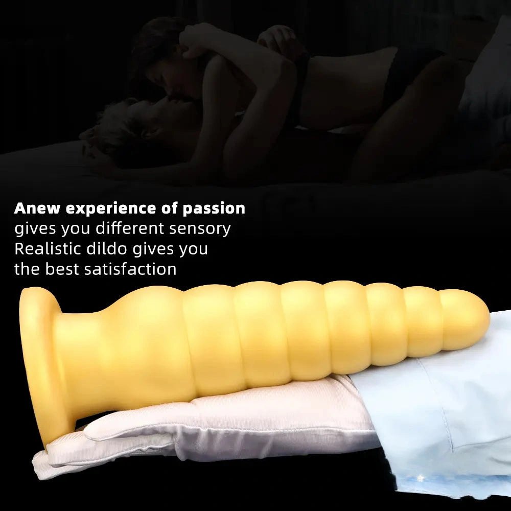 Gold ribbed beaded silicone anal plug, photo 3