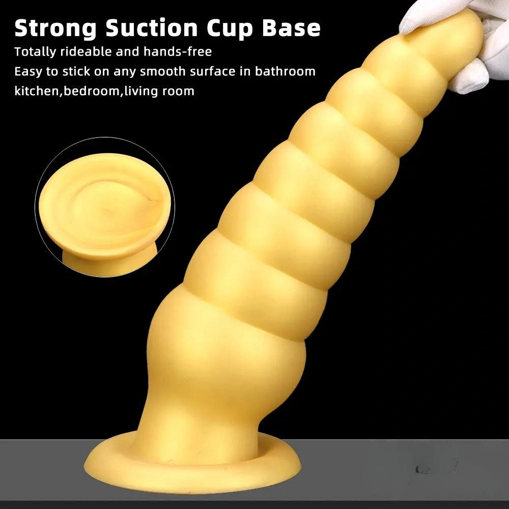 Gold ribbed beaded silicone anal plug, photo 4