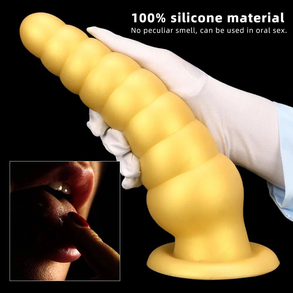 Gold ribbed beaded silicone anal plug, photo 5