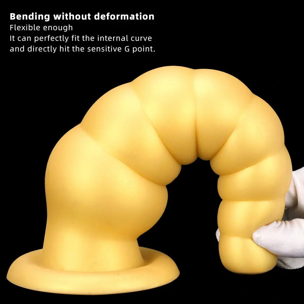 Gold ribbed beaded silicone anal plug, photo 6