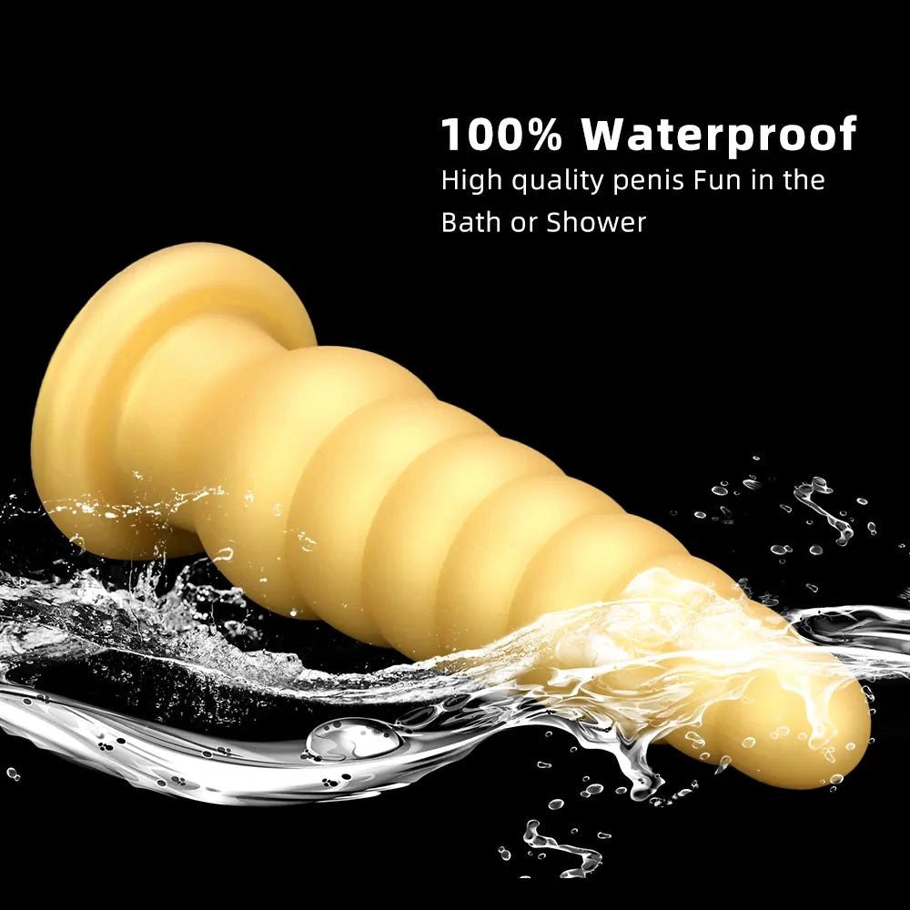 Gold ribbed beaded silicone anal plug, photo 7