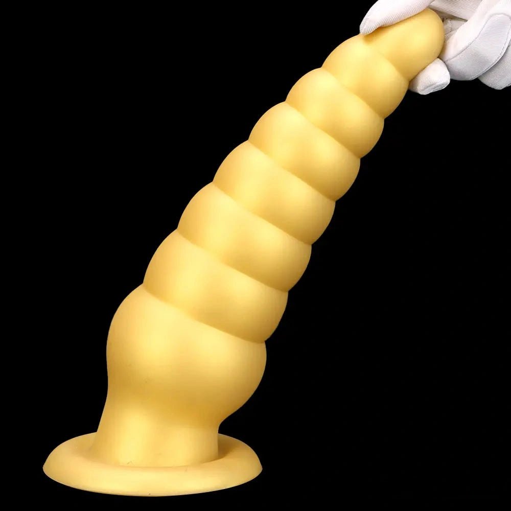 Gold ribbed beaded silicone anal plug, photo 9