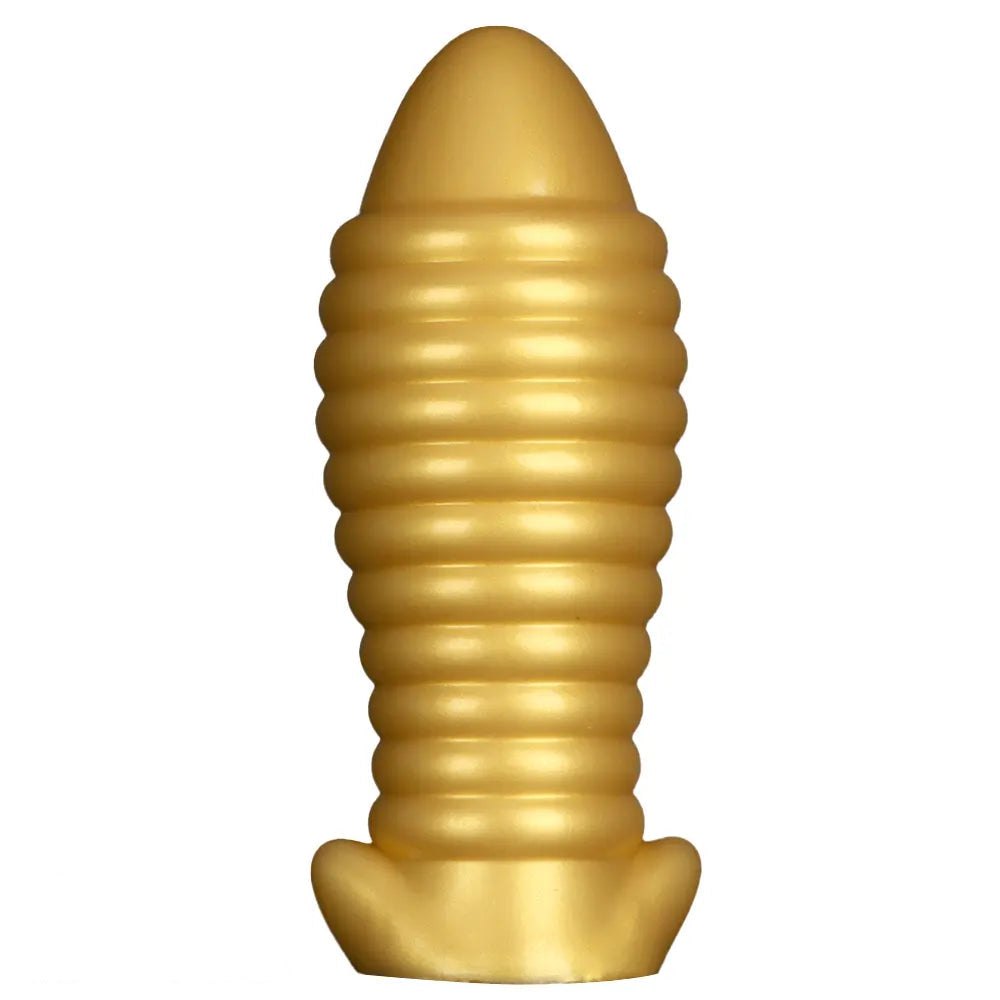 Gold ribbed silicone butt plug, photo 1
