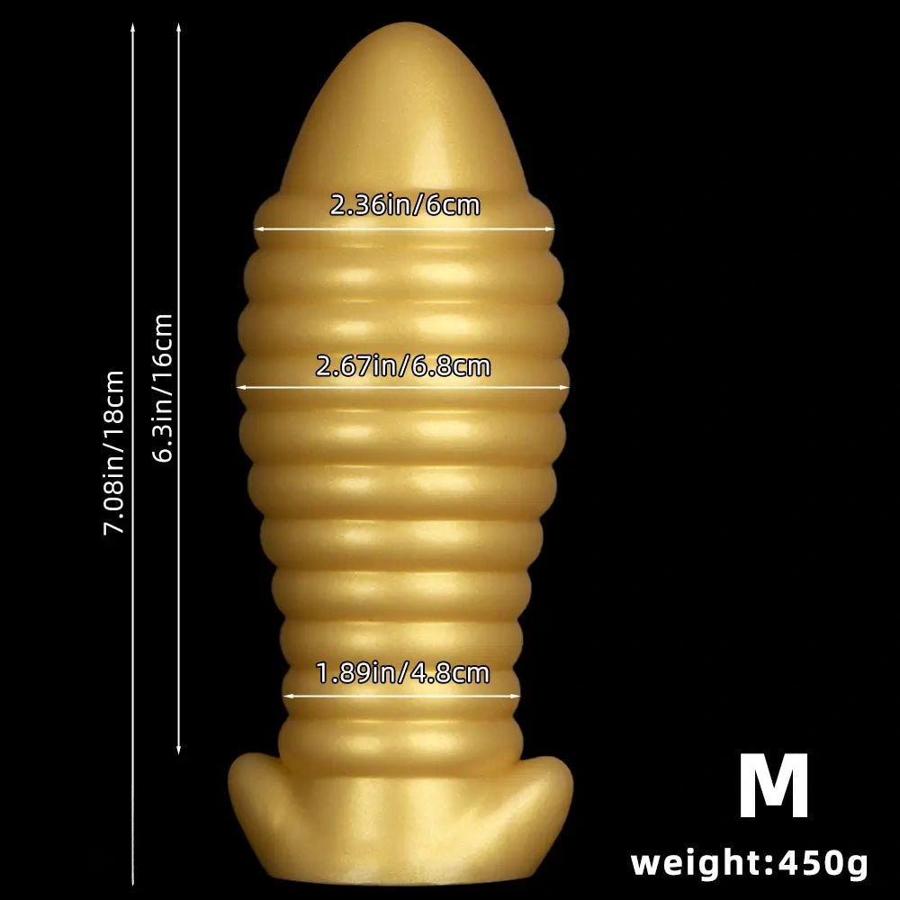 Gold ribbed silicone butt plug, photo 10