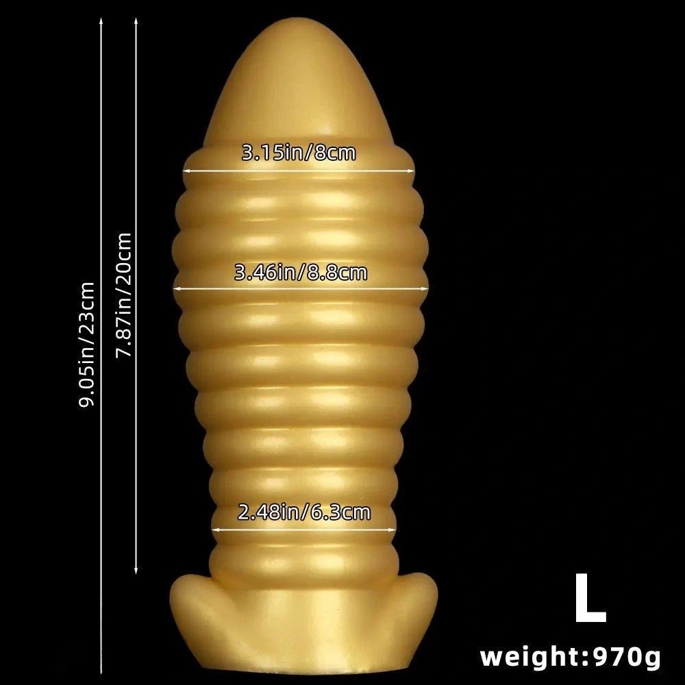 Gold ribbed silicone butt plug, photo 11