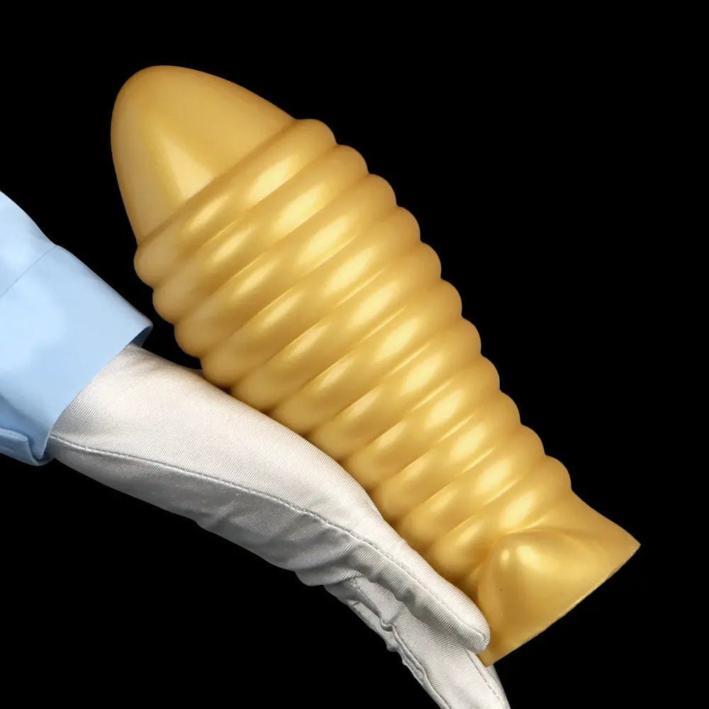 Gold ribbed silicone butt plug, photo 13