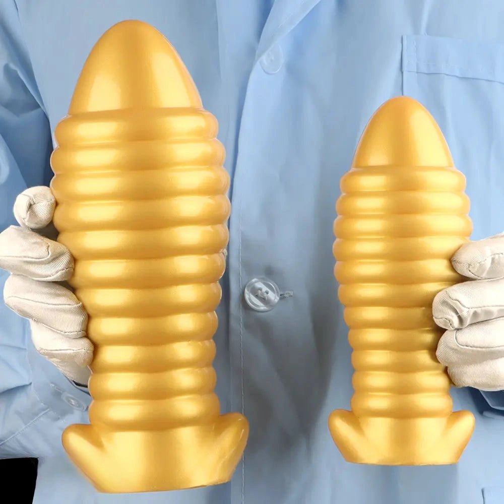 Gold ribbed silicone butt plug, photo 14