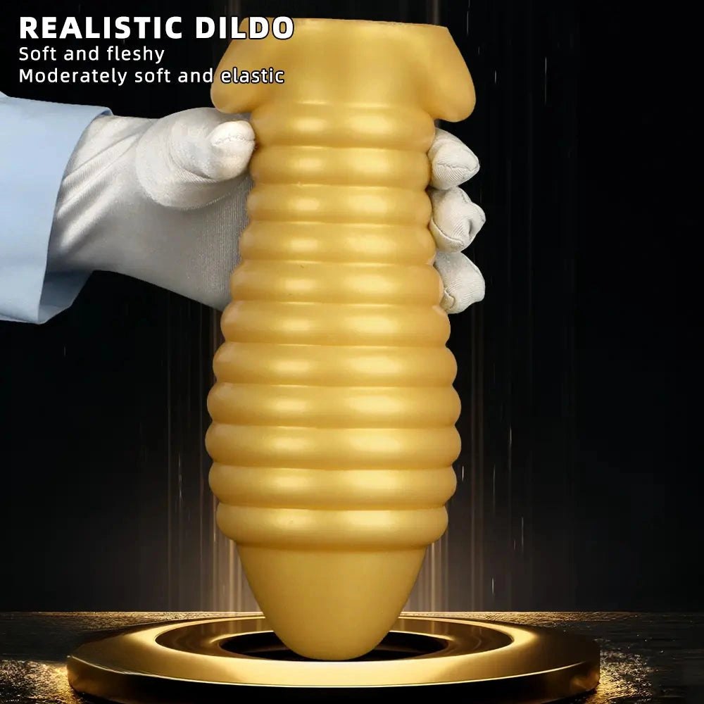 Gold ribbed silicone butt plug, photo 4