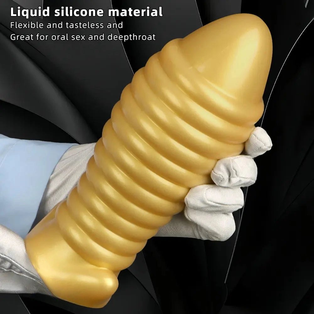 Gold ribbed silicone butt plug, photo 5
