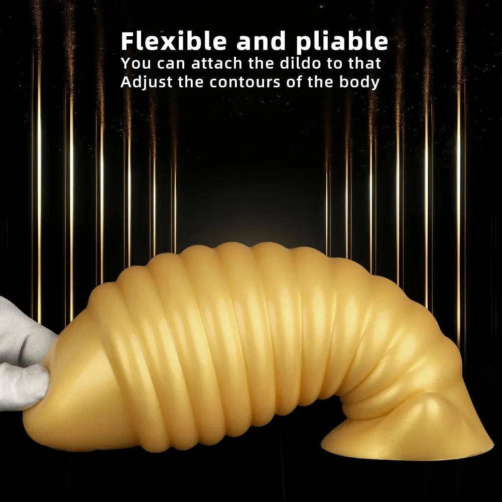Gold ribbed silicone butt plug, photo 6