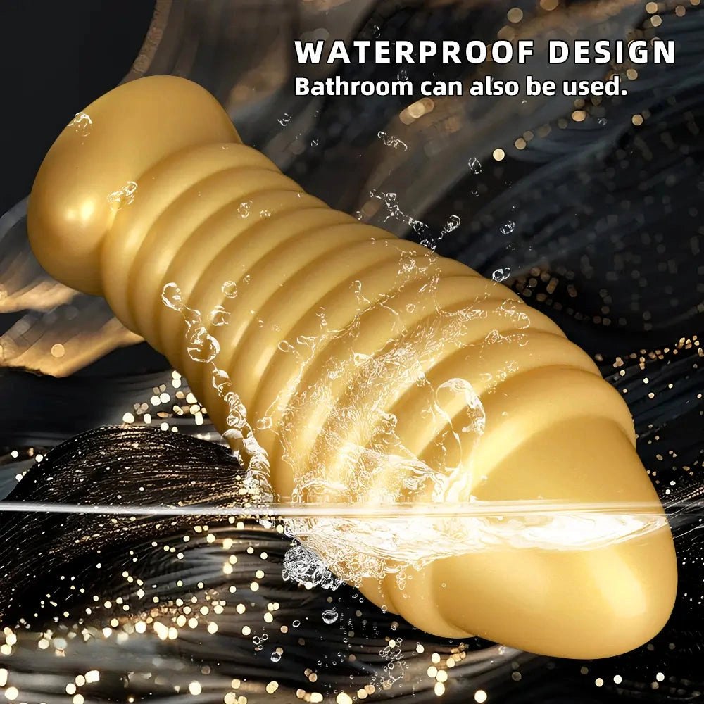Gold ribbed silicone butt plug, photo 7