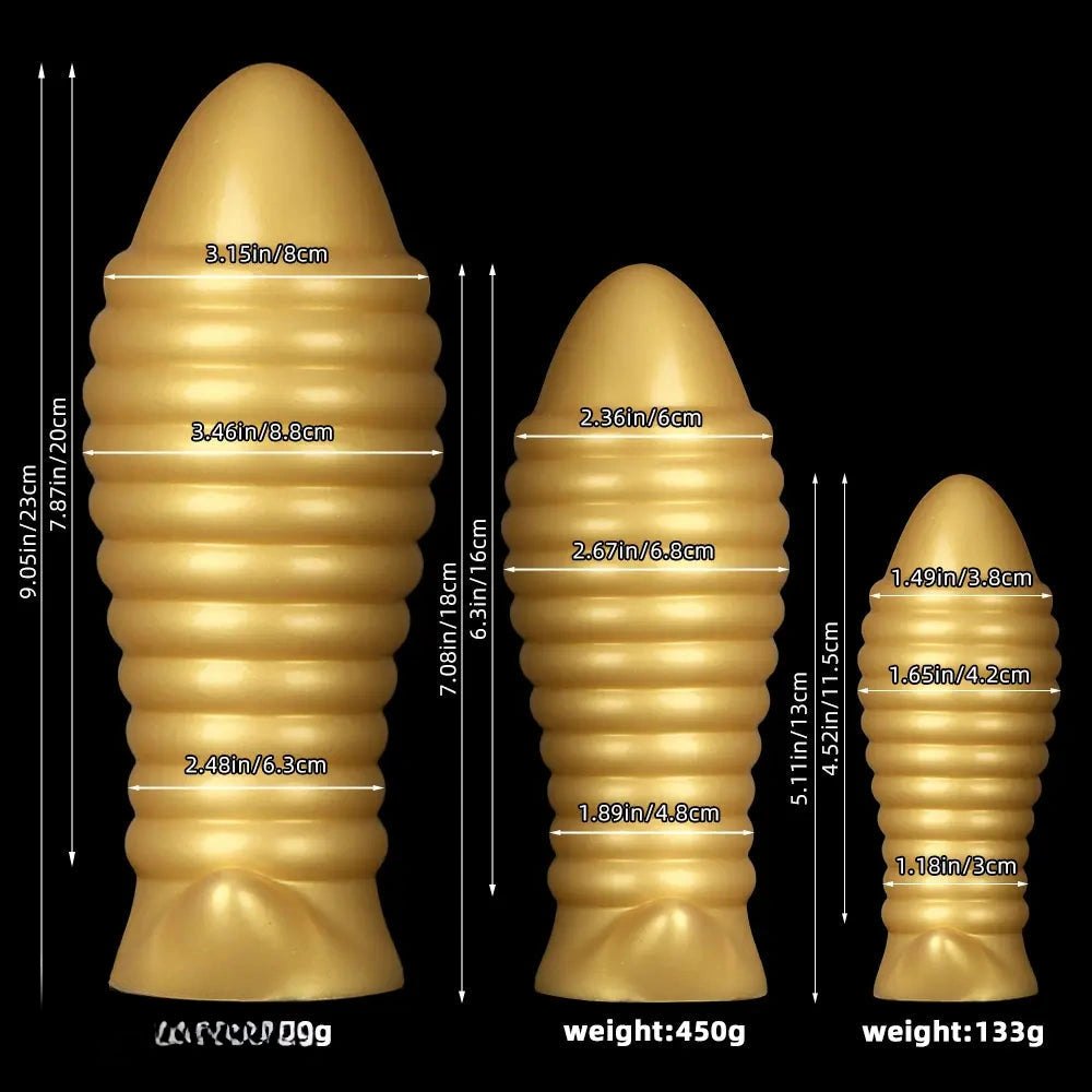 Gold ribbed silicone butt plug, photo 8