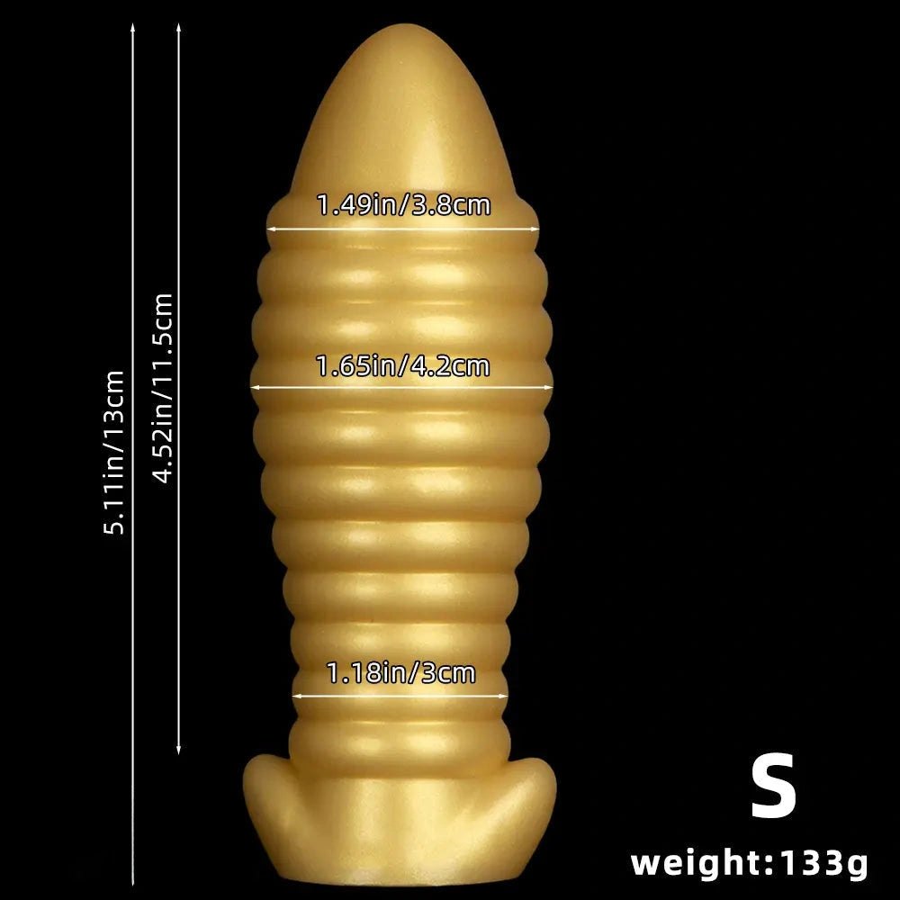 Gold ribbed silicone butt plug, photo 9