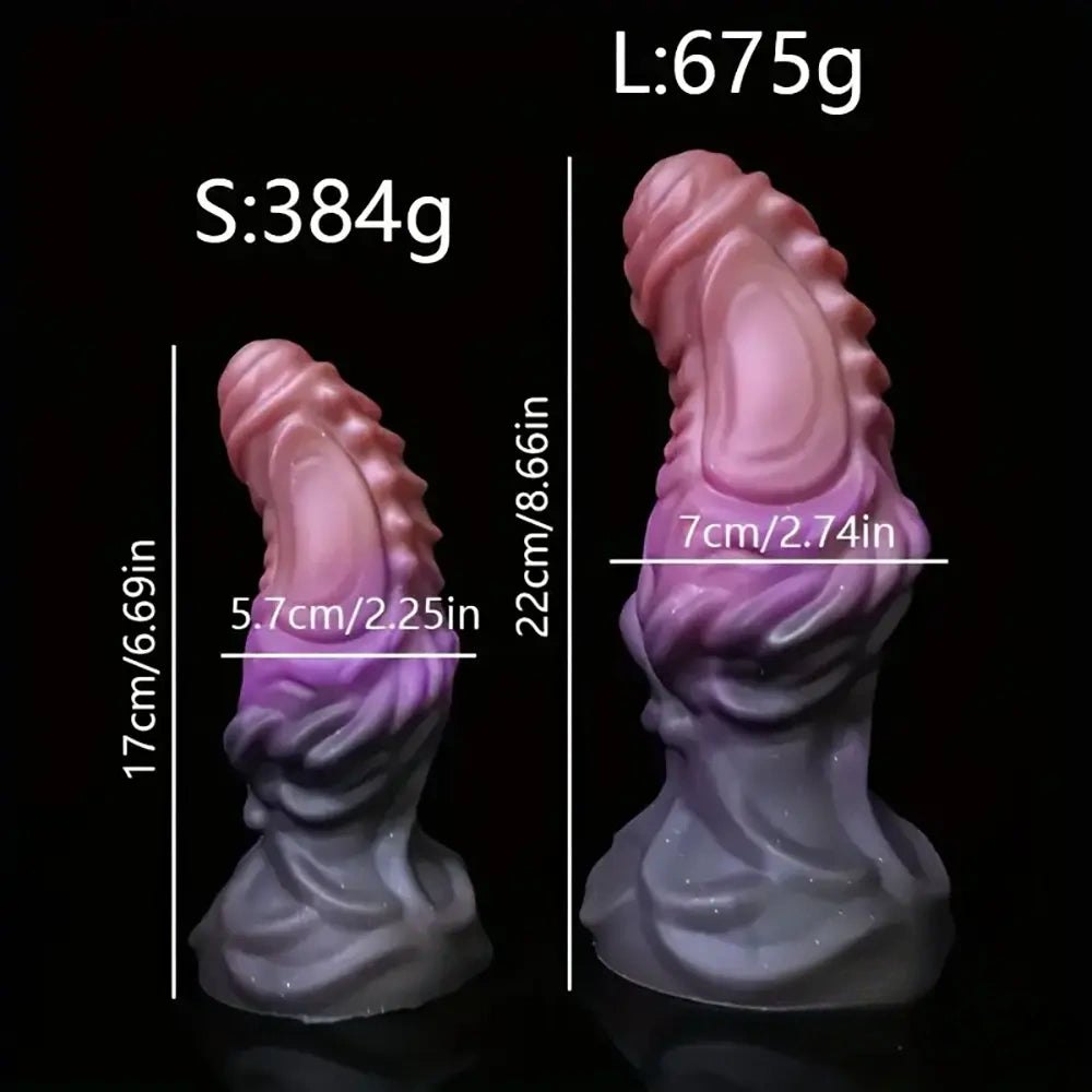 Pink purple gradient ribbed fantasy dildo, photo 13