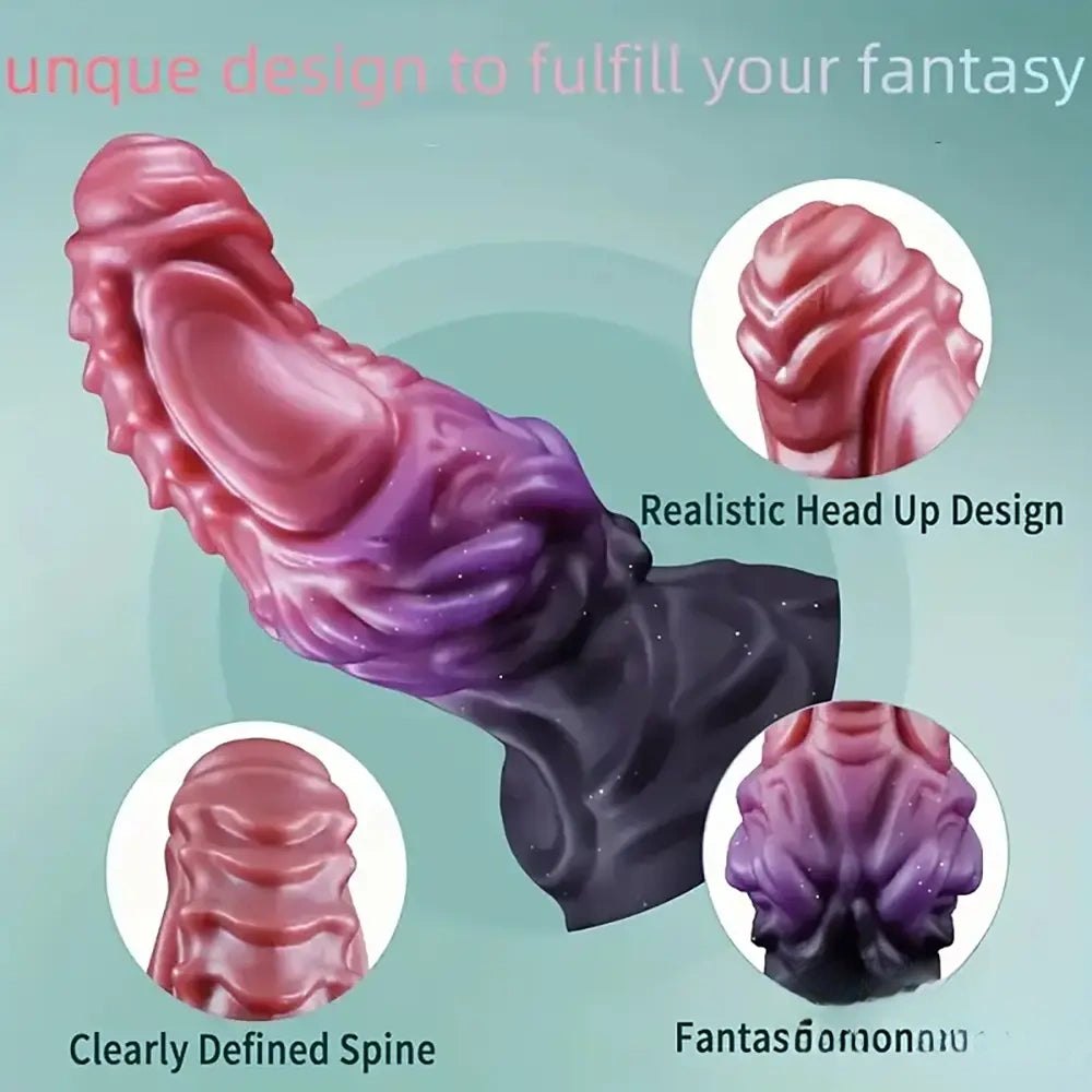 Pink purple gradient ribbed fantasy dildo, photo 3
