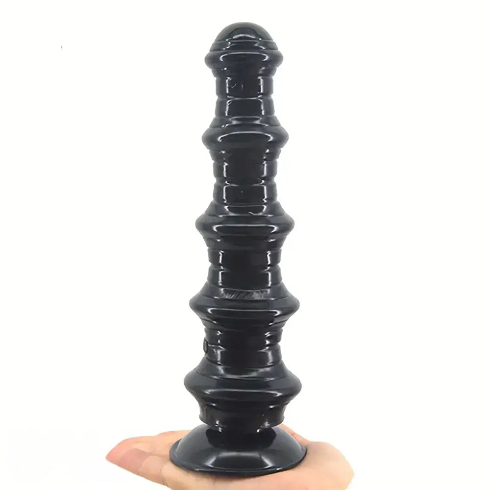 Black ribbed graduated PVC anal dildo