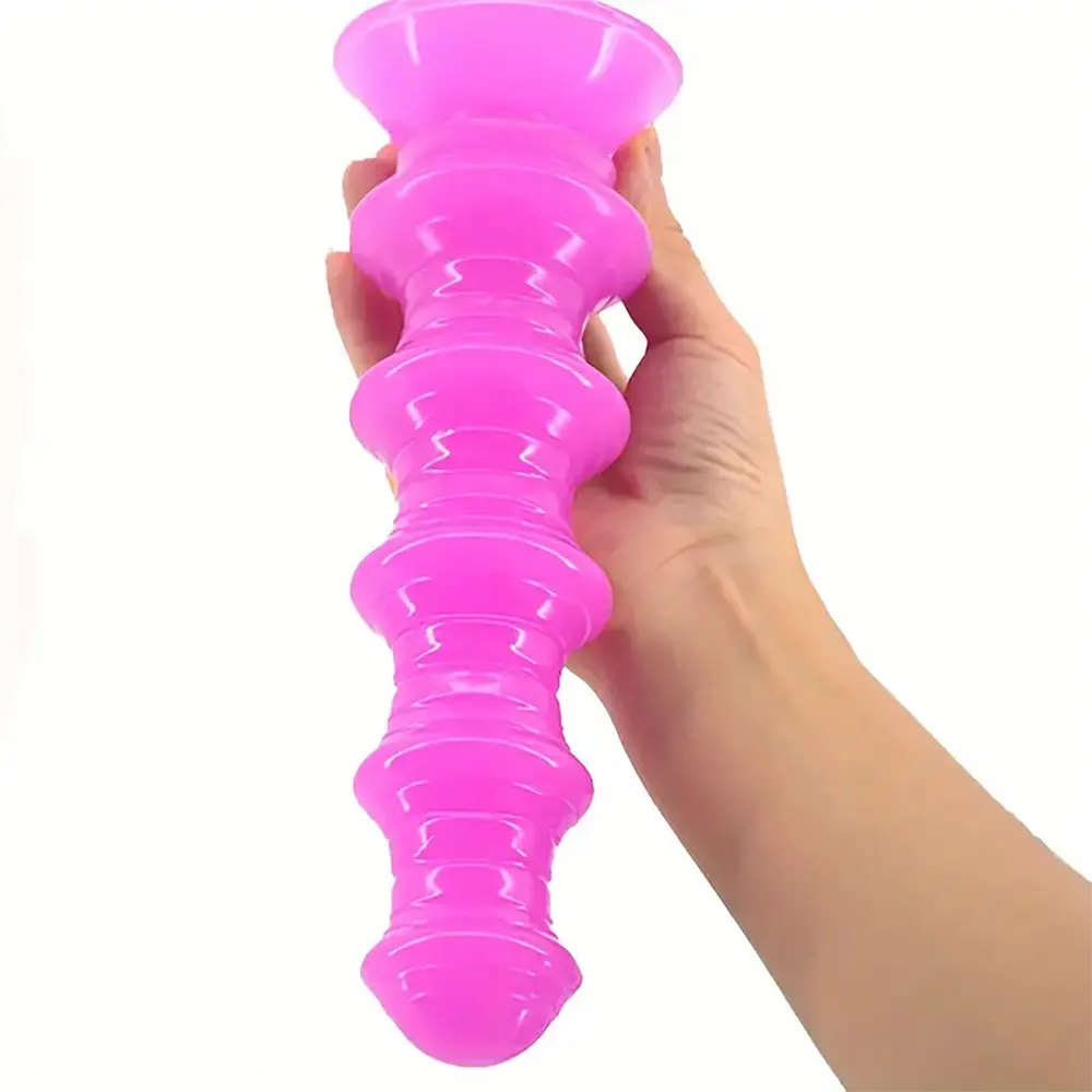 Pink ribbed graduated PVC anal dildo