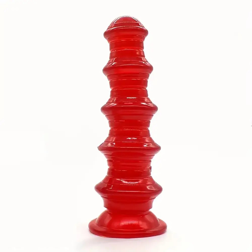 Red ribbed graduated PVC anal dildo