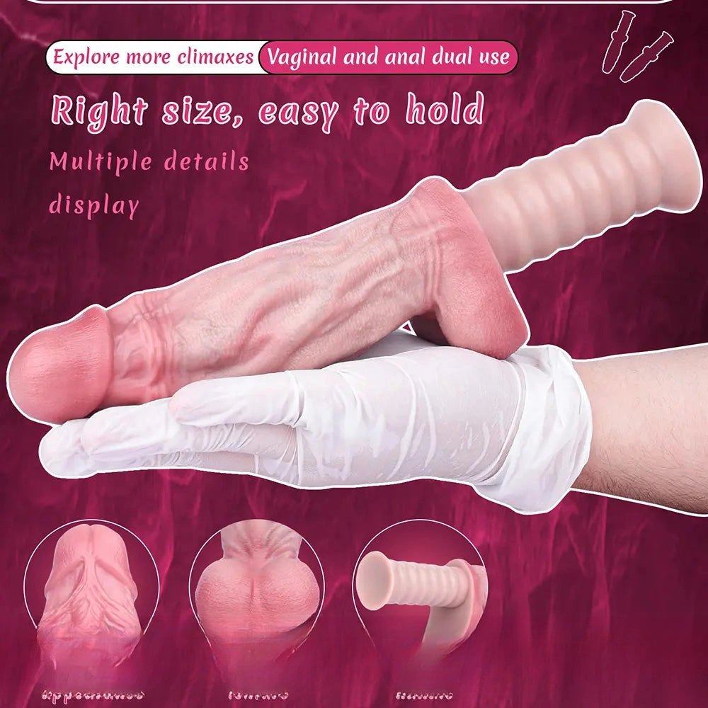 Flesh silicone dildo with ribbed handle, photo 5