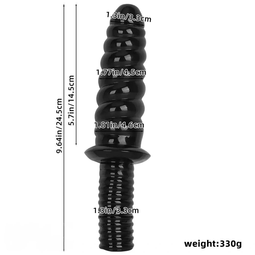 Black ribbed pvc dildo with grip handle, photo 7