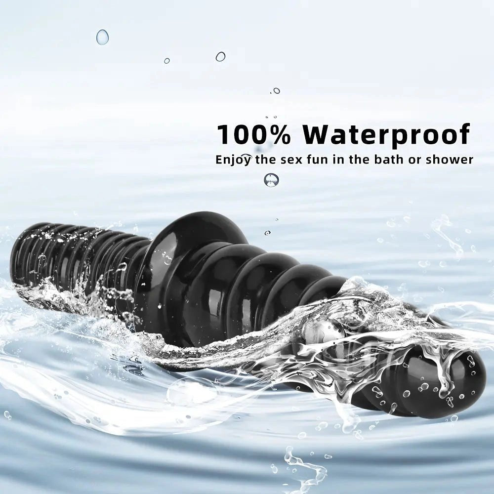 Black ribbed pvc dildo with grip handle, photo 8