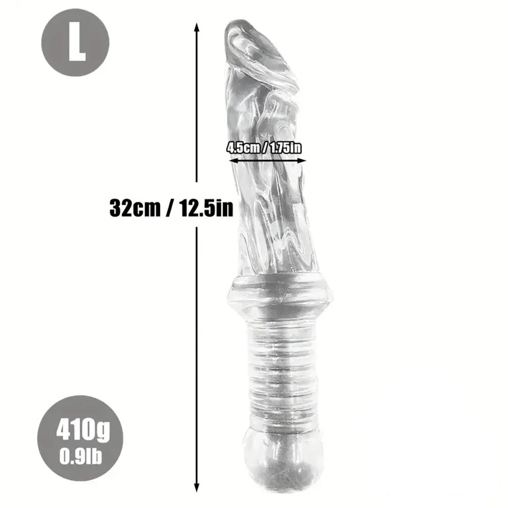 Clear realistic pvc dildo with ribbed handle