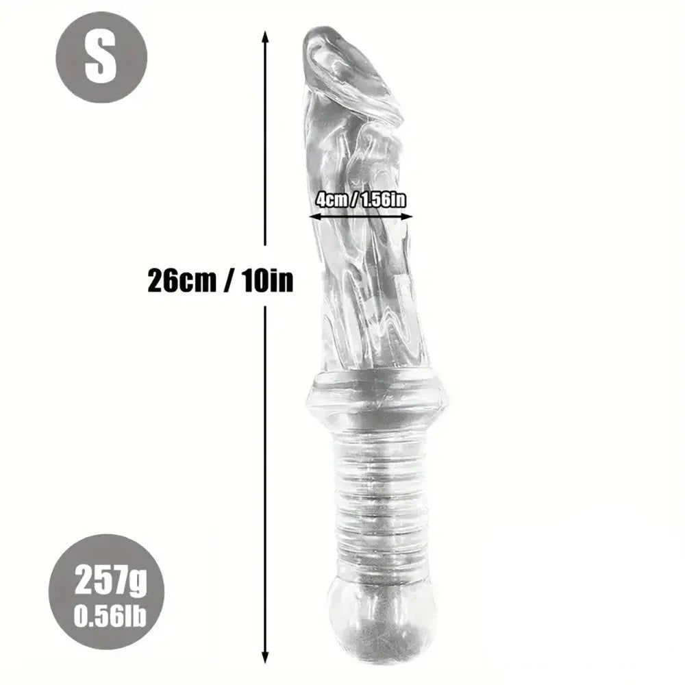 Clear realistic pvc dildo with ribbed handle