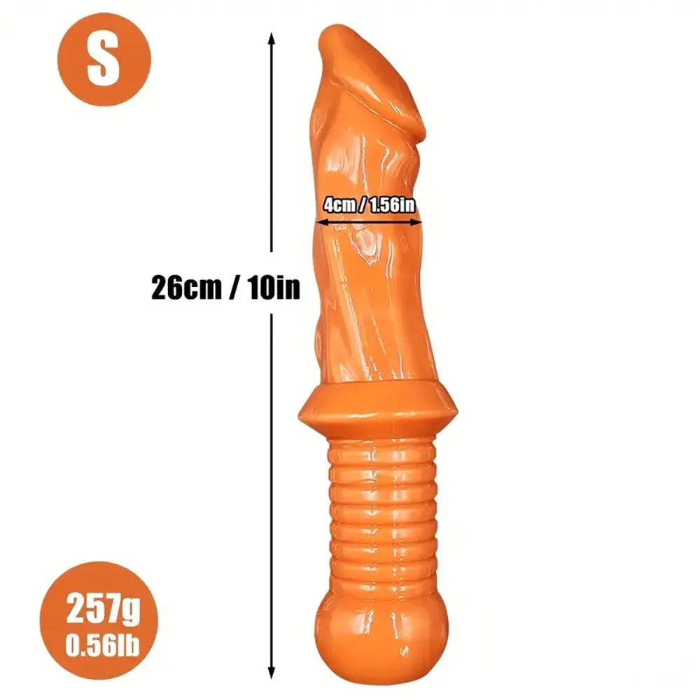 Orange realistic pvc dildo with ribbed handle