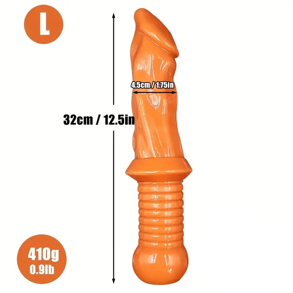 Orange realistic pvc dildo with ribbed handle